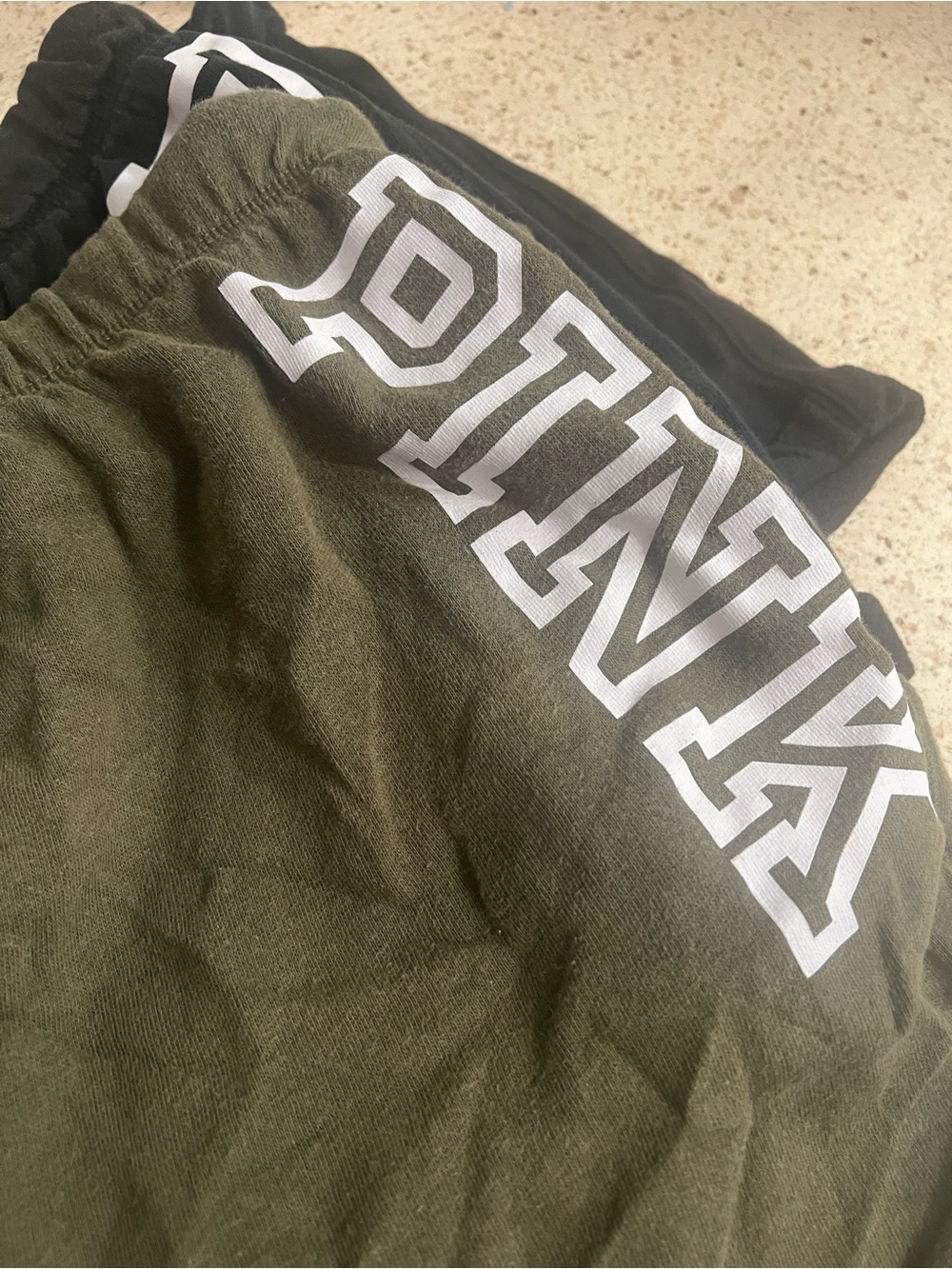 PINK Victoria's Secret (2pair) Black and Olive green shorts with White PINK Logo